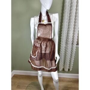 Vintage 1960s 1970s Sheer Polka Dot‎ Hostess Apron Lace Brown Cottage Core
